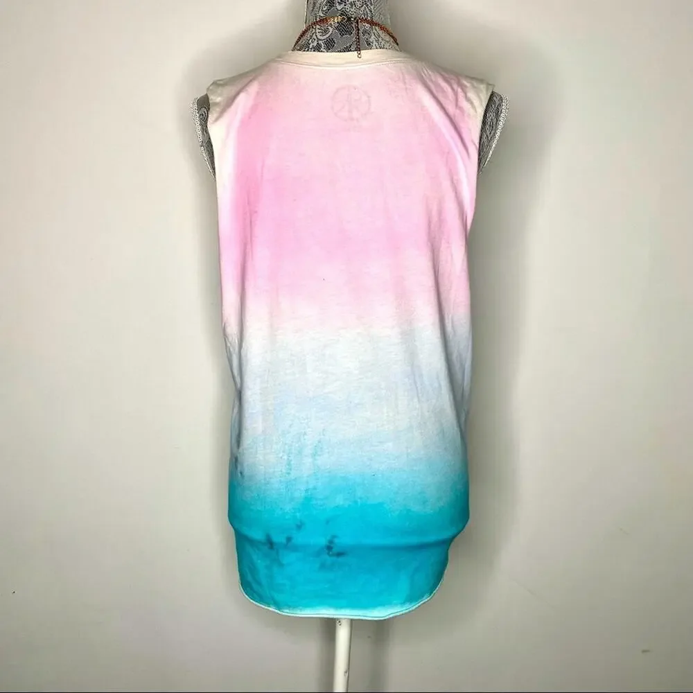 LA-NY RECYCLED KARMA NYC LA Ombré Sleeveless Muscle Graphic Tunic Tee Large